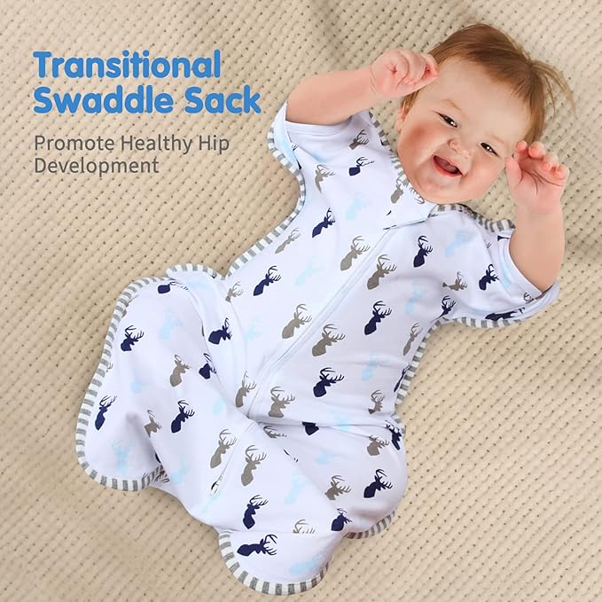 Transition Swaddle, Baby Sleep Sack 3-6 Months Arms up Swaddles 2-Way Zipper 100% Cotton Arms in/out, 0.8 Tog Baby Swaddles Sleep Sack for Boy Girl, 2-Pack Transitional Swaddle Sack (Medium 14-20lbs)