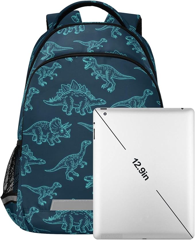 MNSRUU School Backpack with Chest Strap, Dinosaur Pattern Laptop Backpack, Travel Hiking Backpack for Boys Girls, Rucksack, Knapsack One Size
