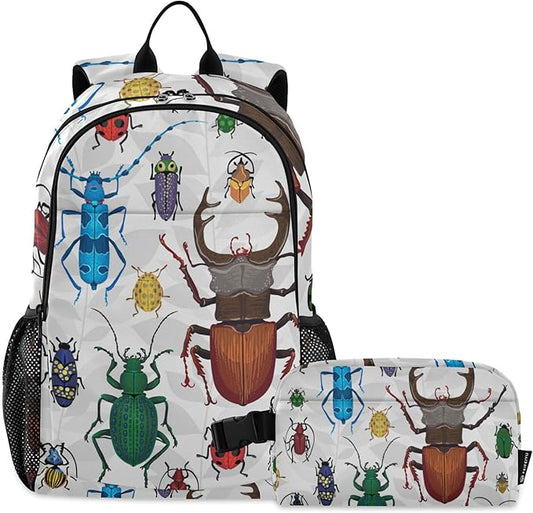 Jucciaco Bugs Small Beetles Insect Backpack with Lunch Bag, School Backpack for Teens Boys Girls Kids Backpacks Set