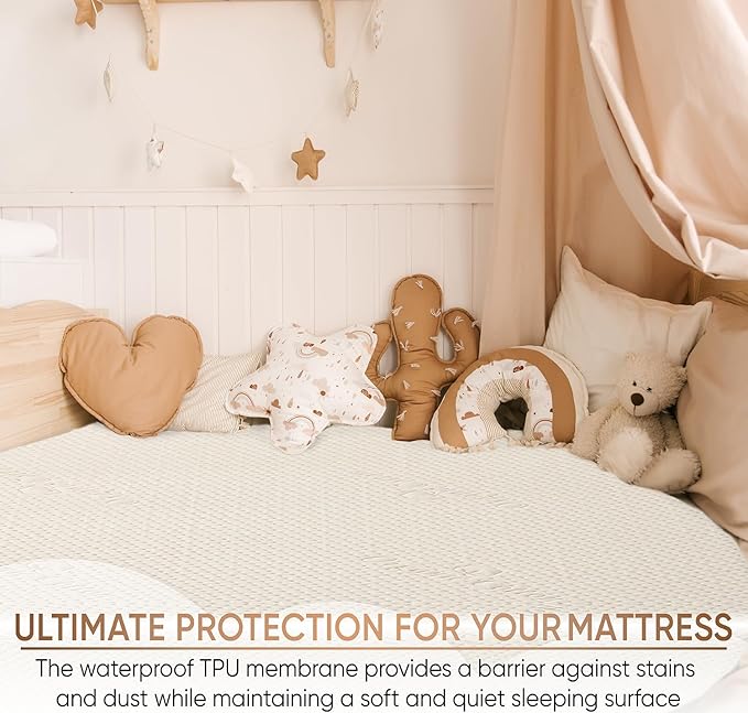 Luxury Waterproof Organic Mattress Protector Twin - Organic Cotton Breathable Mattress Pad Cover - Premium 380 GSM Comfort - Deep Pocket - Jersey Cotton Skirt - Fitted Design