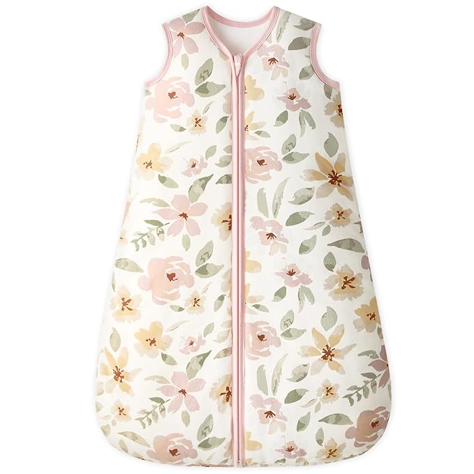 Baby Sleep Sack 0-6 Months TOG 2.5 Winter Baby Wearable Blanket, 100% Cotton Toddler Sleeping Sack with 2-Way Zipper Warm Soft Pink Flowers