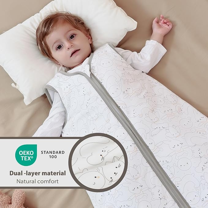 Mosebears Sleep Sack Baby Winter Wearable Blanket with 2-Way Zipper,2.5 TOG Cotton Sleep Sack Unisex (Rabbit Cat, 0-6 Months)
