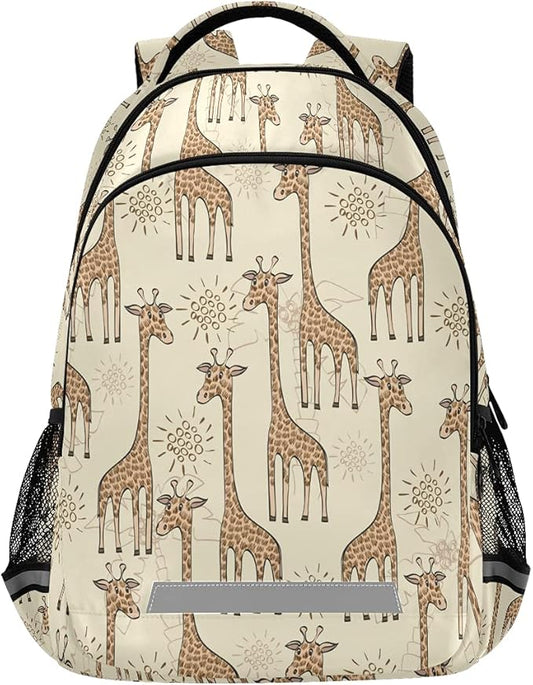MNSRUU School Backpack with Chest Strap, Animal Cute Giraffe Laptop Backpack, Travel Hiking Backpack for Boys Girls, Rucksack, Knapsack One Size