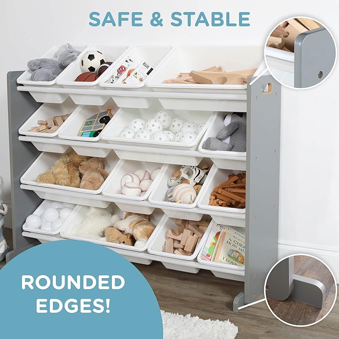 Humble Crew Supersized Toy Storage Organizer with 16 Removable Bins, Grey/White – Large Toy Storage for Toddlers Ideal for Kids' Rooms, Playrooms, and Nurseries - Modern Toy Bins for Kids