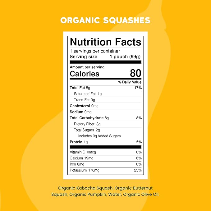 Serenity Kids 6+ Months USDA Organic Veggie Puree Baby Food Pouches | No Sugary Fruits or Added Sugar | Allergen Free | 3.5 Ounce BPA-Free Pouch | Squashes | 1 Count