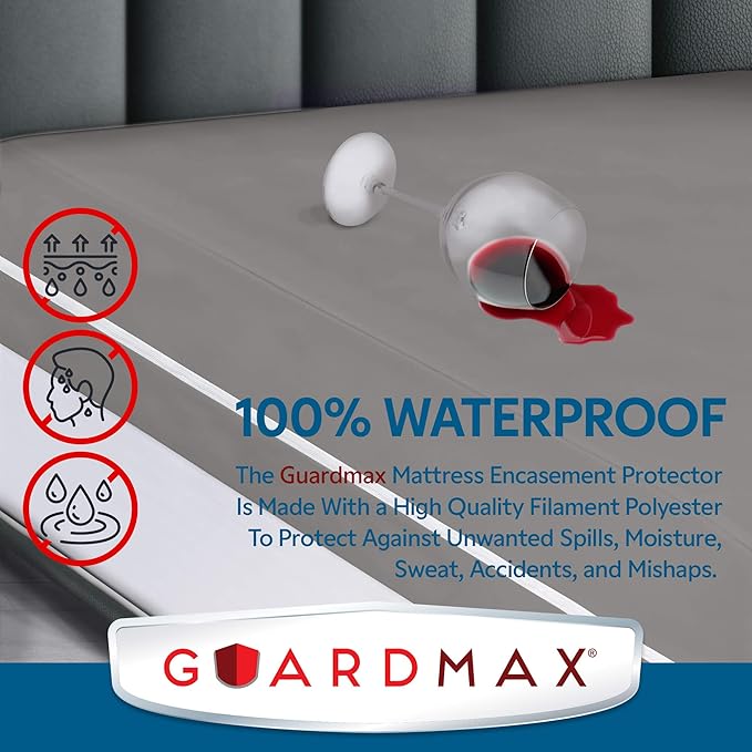 Guardmax Jersey Knitted California King Zippered Mattress Encasement - Waterproof & Bed Bug Proof Mattress Protector - Comfortable, Soft, and Noiseless Zippered Bedding - Dust Mite Proof (72 x 84)