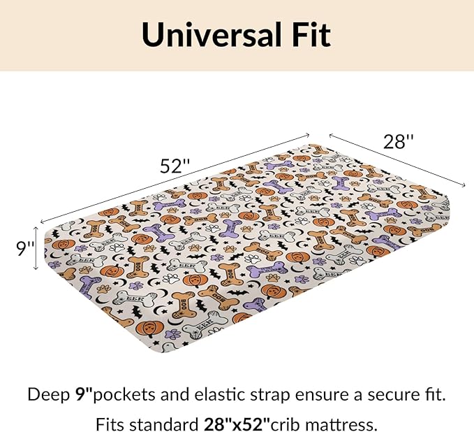 Cute Halloween Dog Paws Baby Crib Sheets Halloween Pumpkin Bone Bats Soft Baby Sheets Fitted Crib Mattress Cover Dog Lover Gift for Standard Crib Mattress 52"x28"