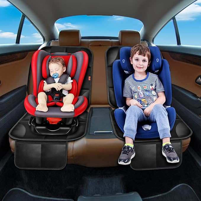 Car Seat Protector 1 Pack Car Seat Cushion Mat Thickest Padding,Waterproof 600D Fabric Car Seat Covers for Non-Slip Backing Mesh Pockets for Baby and Pet (Brown, 2 Pcs)