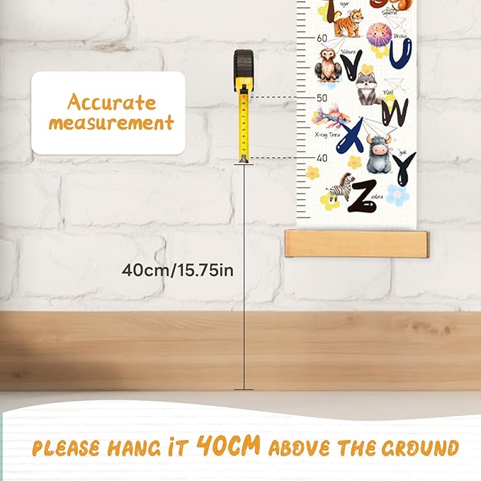 Woodemon Personalized Name Baby Height Growth Chart, Letters Canvas Height Chart for Kids Baby Toddler Boys Girls, Canvas&Wood Growth Chart for Wall Room Nursery Decor, Hanging Rulers