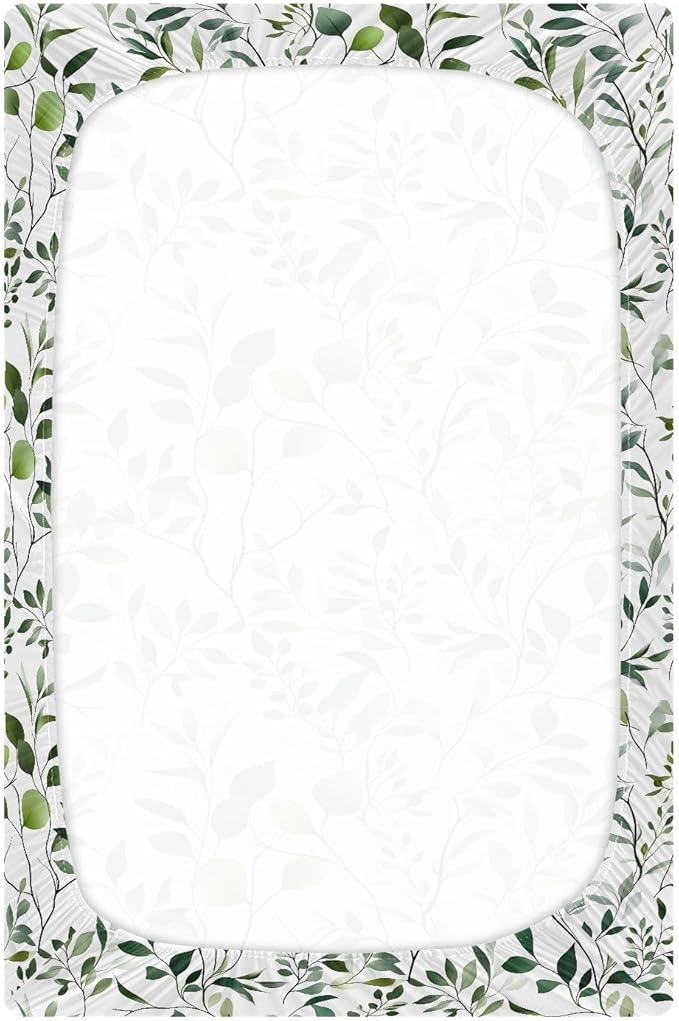 Baby Crib Sheets Fitted Crib Sheet Standard Crib and Toddler Mattress for Boys Girls 39 * 27in Pink Starfish Shell Pattern (Eucalyptus Leave Branch Pattern, Medium)