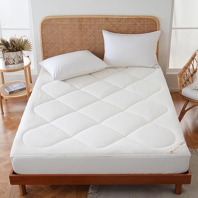 YOUR MOON Natural Wool Mattress Pad Twin XL – 500GSM Organic Australian Wool Mattress Topper, Quilted Fitted Mattress Bed Cover with 16" Deep Pocket, Hypoallergenic Cotton Cover (White)