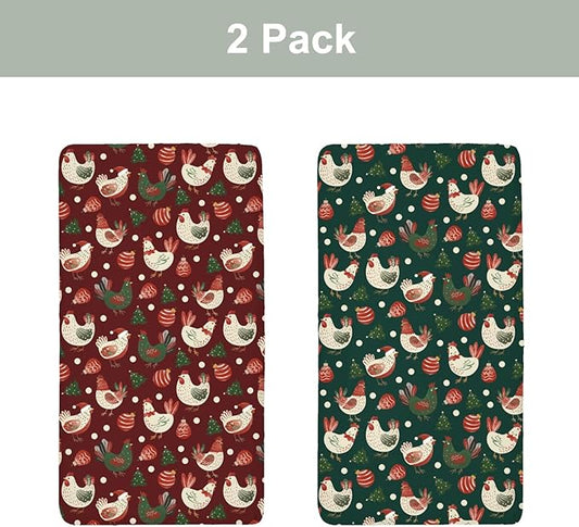 Santa Chicken Baby Crib Sheets for Boy Girl 52x28Inch Cute Christmas Chicken Soft Snug Fitted Crib Mattress Cover Christmas Farm Rooster Hen Baby Sheet for Standard Crib & Toddler Mattress 2 Pack