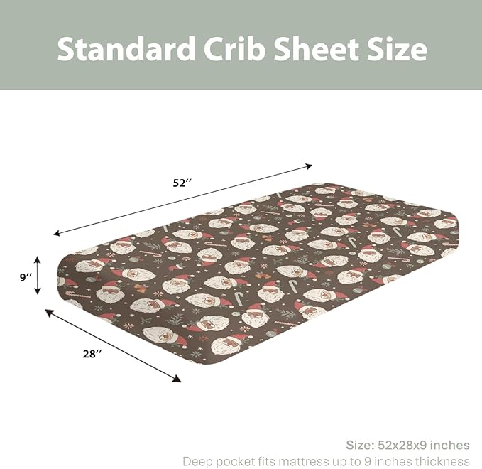 Vintage Christmas Santa Claus Baby Crib Sheets for Boy Girl 52"x28" Santa Stockings Candy Fir Cherry Soft Snug Fitted Crib Mattress Cover Winter Holiday Baby Sheet for Standard Crib & Toddler Mattress