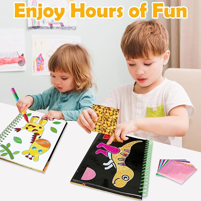 FUNNYB&G Foil Art Craft for Kids - Christmas Crafts Gift Party Favors Stocking Stuffers for Kids Fun Art Supplies Creative Birthday Gift Travel Toys for Girls Boys 4 5 6 7 8 9 Years Old (Dinosaur)