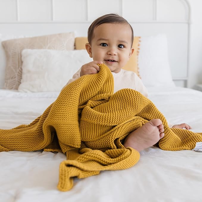 Natemia 100% Organic Cotton Knitted Baby Receiving Blanket for Newborn, Infant & Toddler – Ultra Soft 30" x 40" Crib, Stroller & Nap Time Cover for Boys and Girls – Baby Cotton Blanket