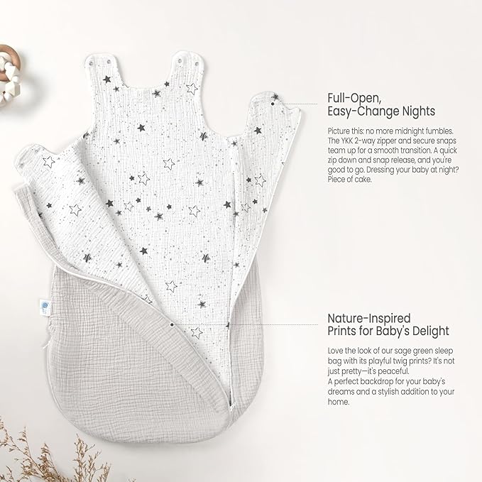 lulumoon Sleep Sack Muslin for Baby: Cotton Wearable Blanket for 3-9 Months - Soft Lightweight Ideal for Nursery Lounge Nighttime Naptime 3-6 Months