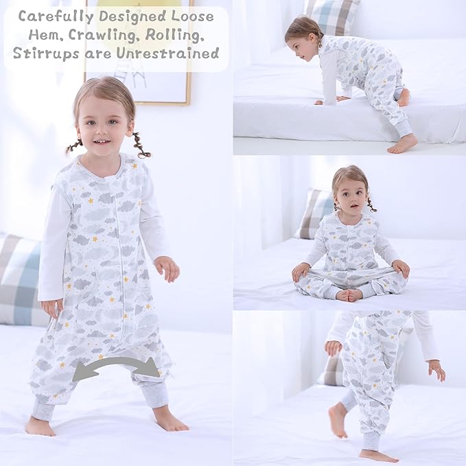Toddler Sleeping Sack, Toddler Sleep Sack with Feet, Walker Wearable blanket, Sleep Sack with Legs,0.5Tog（Moon 2T-3T）