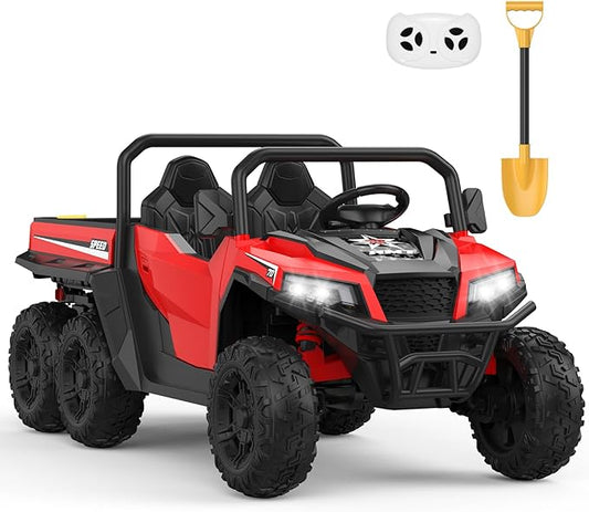 24V 2 Seater Ride on Dump Truck with Remote Control for Big Kids, 4WD 6 Wheels Ride on Car w/Music Player & LED Lights, Ride Toy Gift for Kid