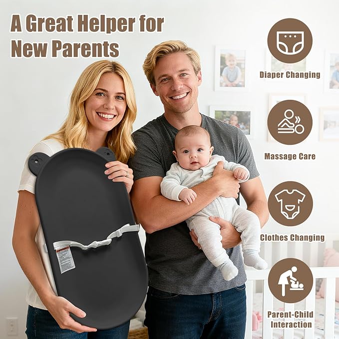 Changing Pad, Wipeable Diaper Changing Pad with Safety Belt for Changing Table, Nursery, Dresser, EVA Non-Slip Baby Changing Table Pad, Black