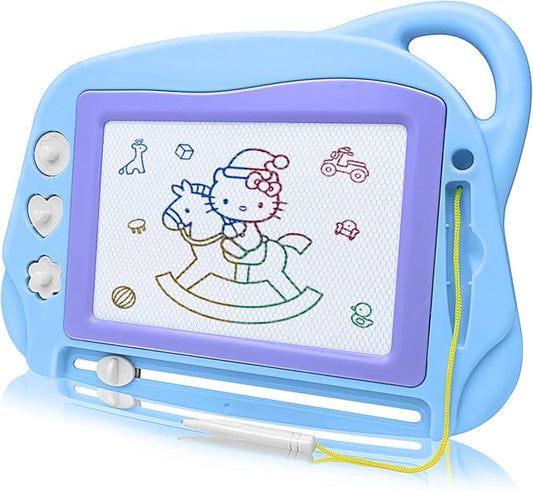 AiTuiTui Magnetic Drawing Board Mini Travel Doodle, Erasable Writing Sketch Colorful Pad Area Educational Learning Toy for Kid/Toddlers/Babies with 3 Stamps and 1 Pen (Sky Blue)
