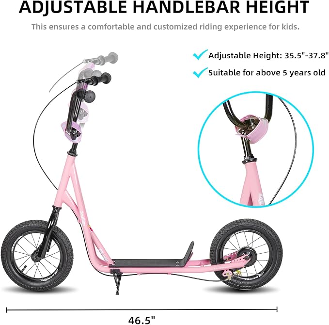 JOYSTAR Kick Scooter for Ages 5-9 Years Old Boys Girls, 12 Inch Big Wheels Scooters for Kids, Teens and Adults, Rear Brake and Adjustable Handlebar, Kids Scooter