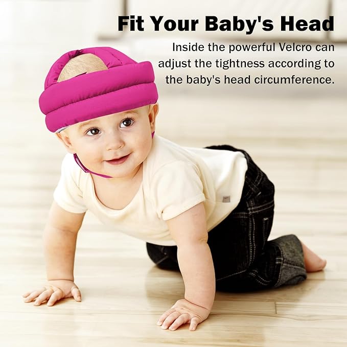 Baby Head Protector Baby Helmet for Crawling Walking, No Bumps Safety Head Adjustable Protective Cap for Walking, Playing (Rose Red)