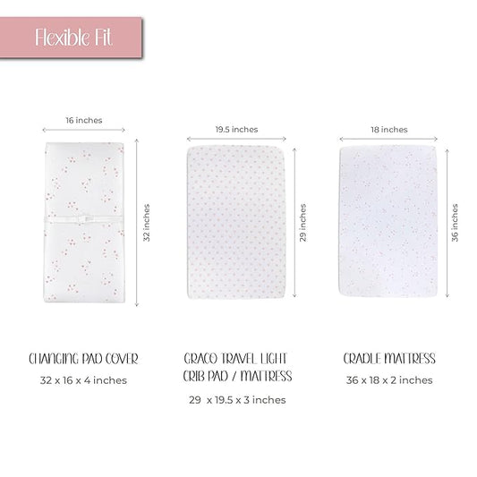 Changing Pad Cover - Cradle Sheet 100% Jersey Cotton 2 Pack for Baby Girl-Dusty Rose and Mauve Pink Stars