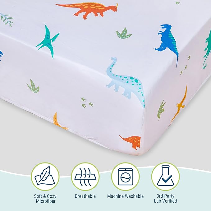 Wildkin Kids 100% Microfiber Crib Sheet – Soft, Breathable Fitted Sheet - Jurassic Dinosaurs
