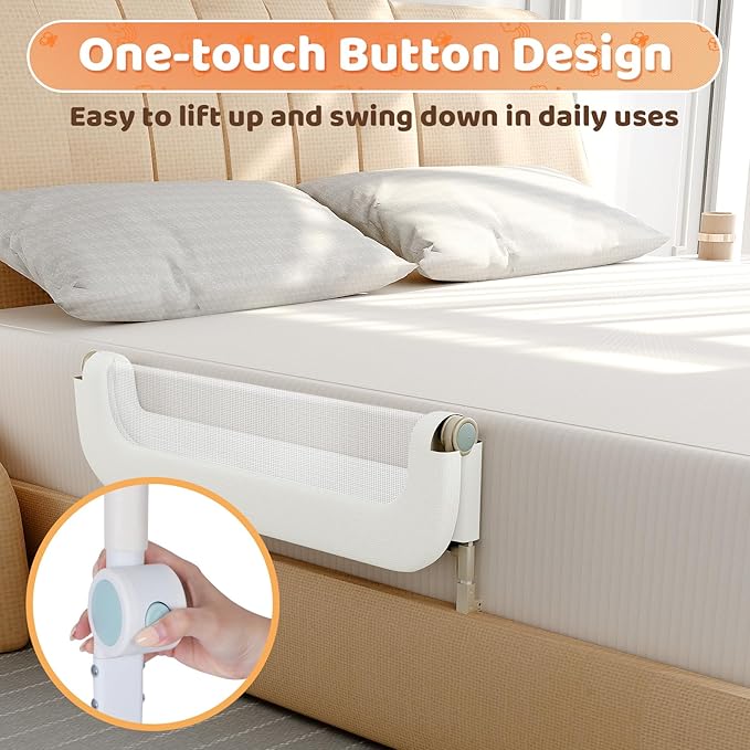 omzer Bed Guard Rail for Toddlers - 59inch Foldable & Adjustable Height Baby Bed Safety Side Rails - Large Toddler Crib Railing Guard for Twin, Bunk, Full Size, Queen & King, Full Size Bed
