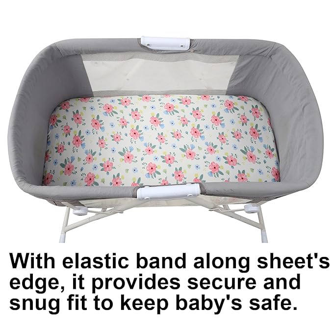Onacosht Bassinet Sheets Set 3 Pack for Baby Girl, Stretchy Soft Jersey Knitted Fitted Sheet Universal for Oval Rectangle and Hourglass Bassinet Mattress, Pink Floral