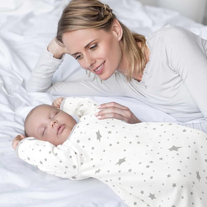 Transitional Swaddle Sack with Arms Up Length Sleeves and Mitten Cuffs 3-6 Months, Wearable Swaddling Blanket Sleeping Bag Cotton for Newborns Baby Boys Girls Sleep Sacks Snug Fit Calms Startle Reflex