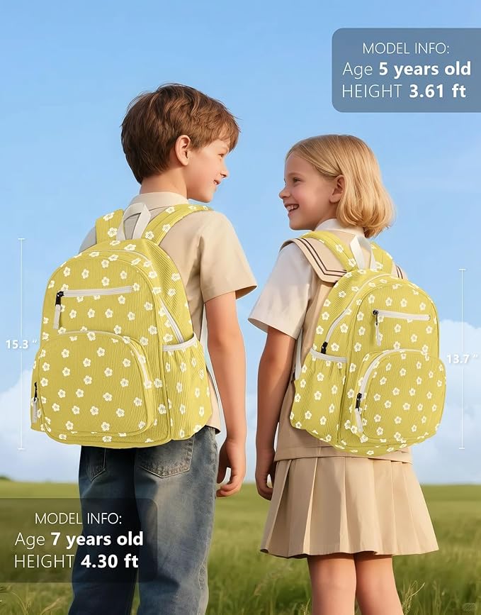 atgark Corduroy Kids Backpack for Girls, Girls Backpack 5-9, Kindergarten Elementary School Bookbag for Girl 15.3" H Fit Folder