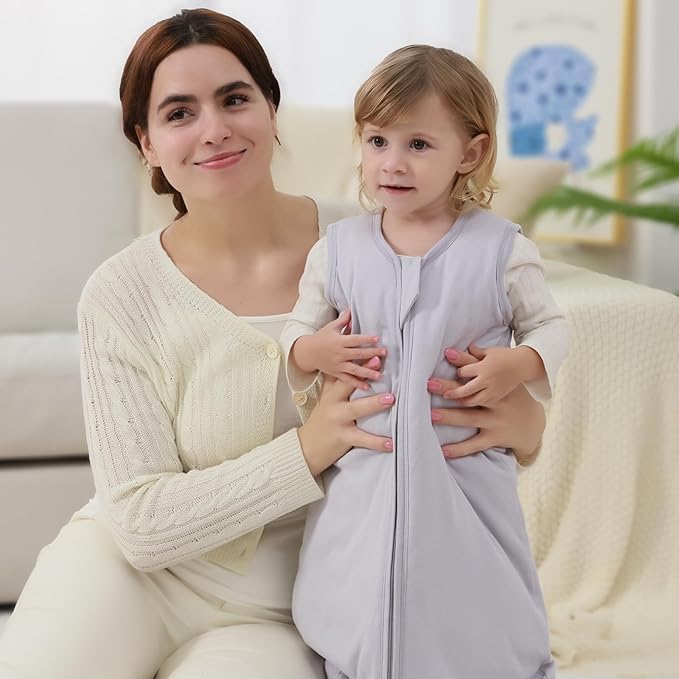 Mosebears Sleep Sack Baby Winter Wearable Blanket with 2-Way Zipper,2.5 TOG Cotton Sleep Sack Unisex (Light Grey, 12-18 Months)