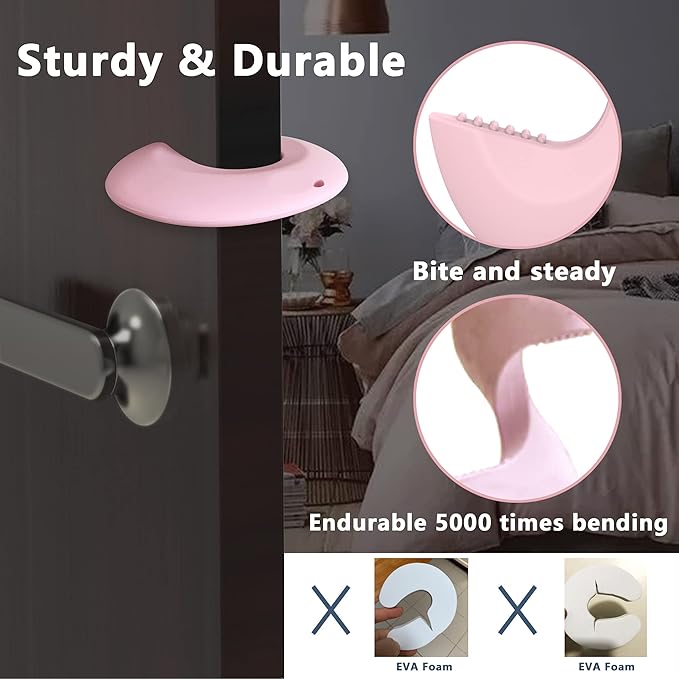 Neobay Door Pinch Guard and Door Slam Stopper, Durable Silicone Door Finger Pinch Guard, Prevents Slamming on Even Heavy Doors, Non-Toxic & Pet Friendly, 4 Packs Pink.