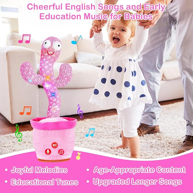 River Mill Rechargeable Dancing Talking Cactus Toy Mimics Back, Mimicking Singing Cactus Baby Toy, Educational Learning Baby Toys w/ 51 English Songs for Babies, Baby Girl Toys Gifts 18 Months+
