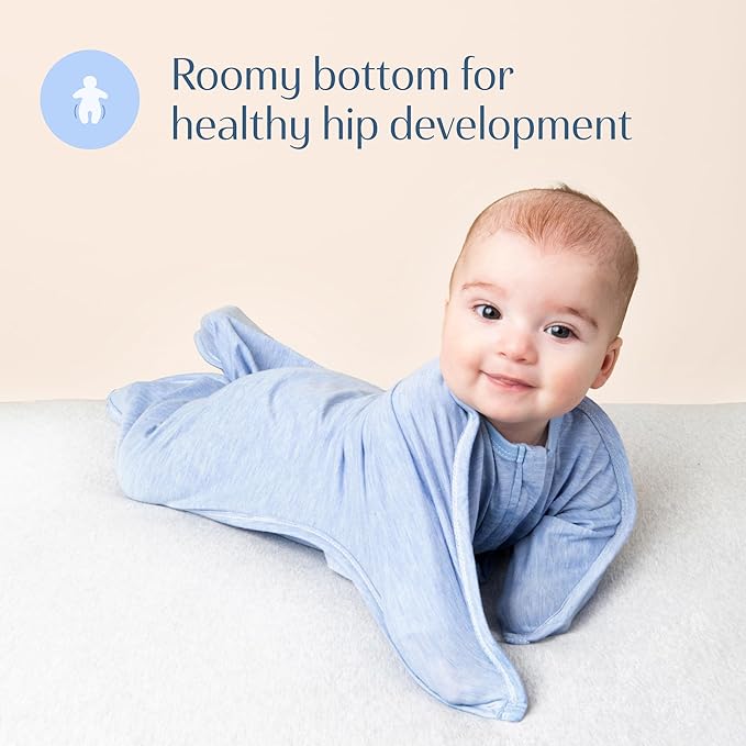 SleepingBaby Zipadee-Zip Transition Swaddle - Cozy Baby Swaddling Blanket with Zipper Convenience - Roomy Wearable Blanket for Easy Diaper Changes - 12-24 Month - Baseline Blue Heather