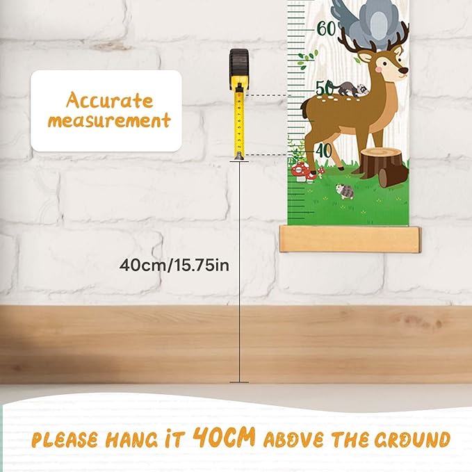Woodemon Personalized Name Kids Growth Chart Height Measuring Chart, Zoo Kids Growth & Measuring Chart in Inches, Fun & Stylish Height Tracker for Children, Growth Ruler, Hangable&Waterproof