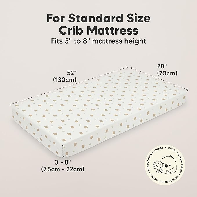KeaBabies 2-Pack Organic Crib Sheets for Boys, Girls - 52x28 Fitted Crib Mattress Sheet Neutral, Breathable Jersey Cotton Cover for Baby Bed, Toddler Mattress, Soft & Cute Prints (Nibbles/Bruce)