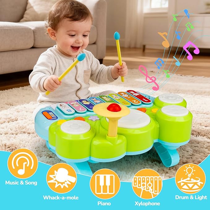 Baby Musical Toys 3 in 1 Piano Keyboard Xylophone Drum Set for 1 Year Old Girls Boys Toys Age 2 Music Instrument Learning Toys Toddlers 1-3 0-2 First Birthday Gift Infant Baby Toys 6 9 12 18 Month