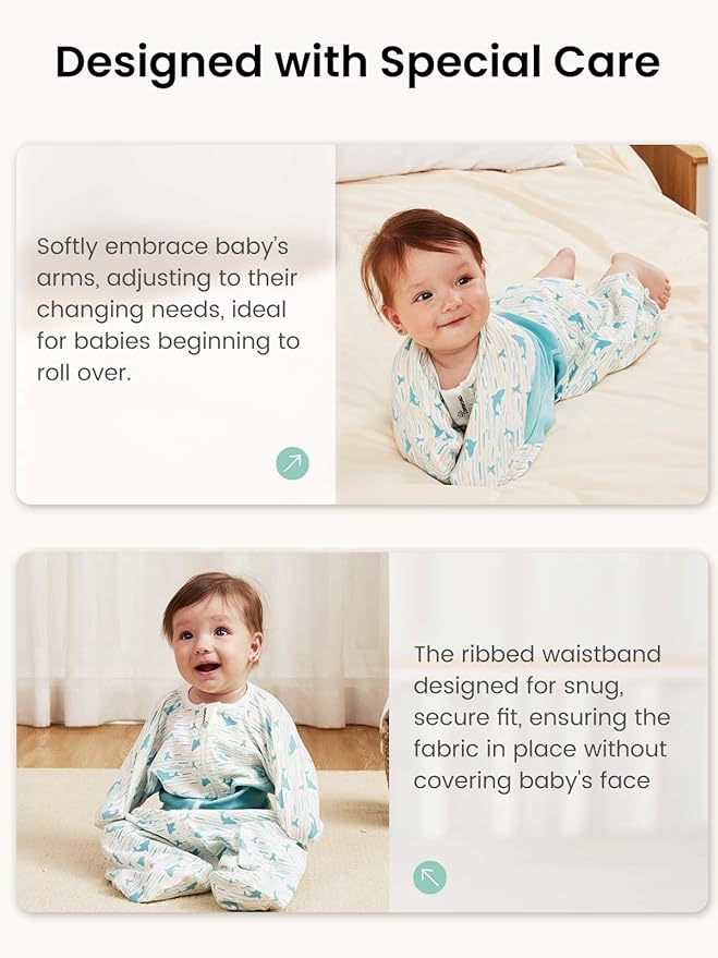GROWNSY Transitional Swaddle Sleep Sack 6-12 Months,Starfish Design Baby Swaddle Sack, Dual-Zipper for Easy Diaper Changes, Proper Hip Development & Openable Foot Button, 19-27 lbs, Whales and the Sea