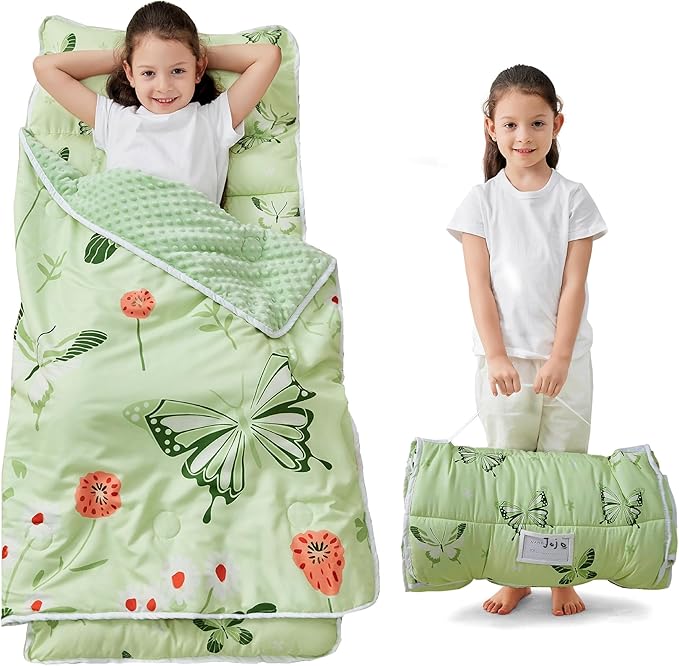 Toddler Nap Mat with Pillow and Blanket, Extra Large Rolled Napping Mats,Slumber Bags for Boys Girls,Kids Sleeping Bag for Daycare, Preschool Travel Camping