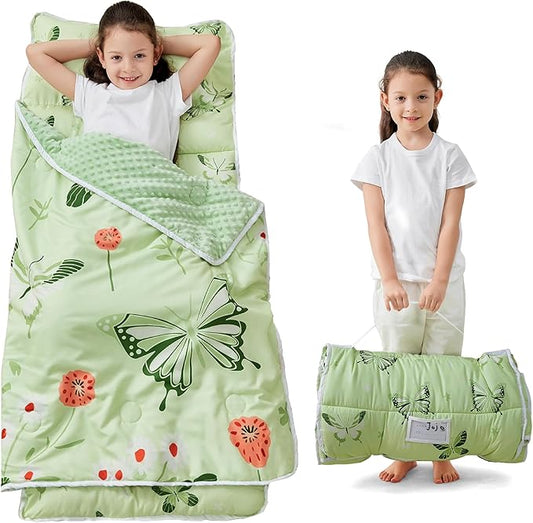 Toddler Nap Mat with Pillow and Blanket, Extra Large Rolled Napping Mats,Slumber Bags for Boys Girls,Kids Sleeping Bag for Daycare, Preschool Travel Camping