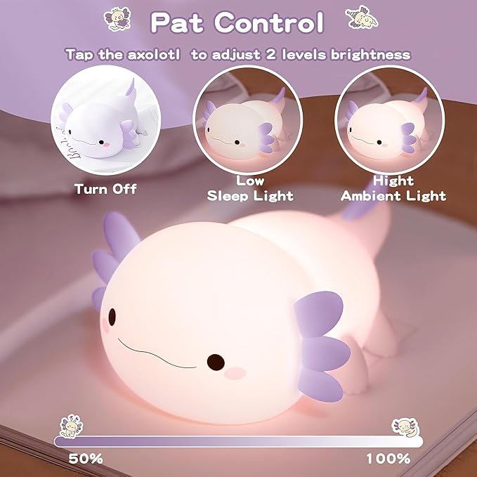 Axolotl Night Light for Kids,Cute Purple Axolotl Lamp ,LED Squishy Nursery Nightlight, Soft Silicone Novelty Animal Bedside Touch Lamp, Room Decor,Axolotl Gifts for Mom Girls Baby,Valentine's Day Gift