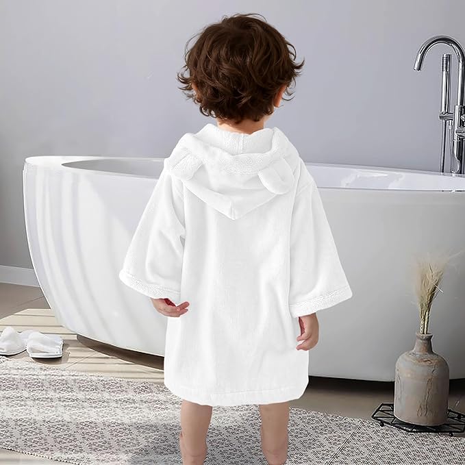 VOOVA & MOVAS Baby Hooded Towel with Bear Ear, 0-3Years | 100% Cotton, Ultra-Soft & Absorbent | Gentle for Sensitive Skin, Bath, Pool & Beach Towel | Newborn (White)