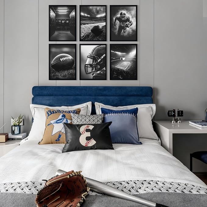 Football Wall Art Sports Canvas Poster Boys Room Wall Decor Rugby Field Prints American Football Pictures Inspirational Sports Painting Black White Artwork for Teen Kids Bedroom 8x10 Inch Unframed