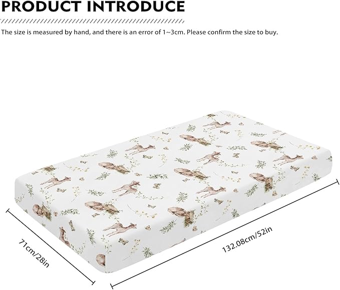 Cute Baby Animals in Wild Fitted Crib Sheet Sika Deer Baby Crib Sheet Fit Standard Crib and Toddler Mattress,Crib Mattress Sheets for Boys Girls 28"x52"