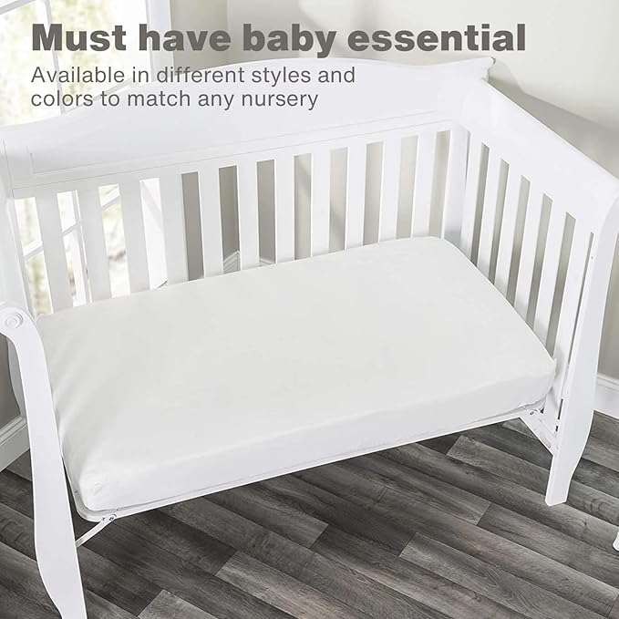 Everyday Kids 2-Pack Fitted Crib Sheets, 100% Soft Breathable Microfiber Baby Sheet, Fits Standard Size Crib Mattress 28in x 52in, White Nursery Sheet and Navy Nursery Sheet