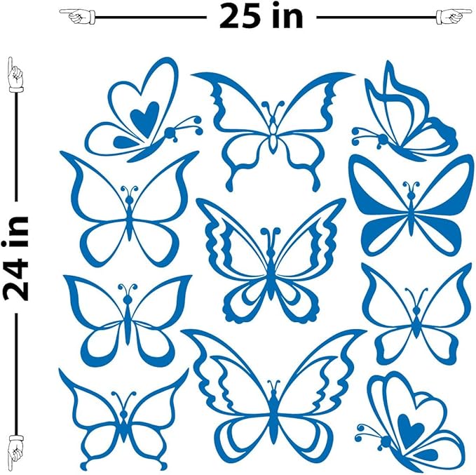 Butterfly Wall Art Vinyl Stickers DIY Nursery or Girls Room Decor Peel and Stick Butterflies Decals (Azure Blue, 24x25 inches)