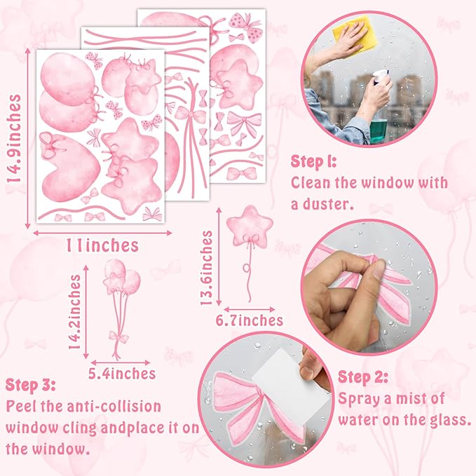 Pink Window Clings Pastel Baby Girls Bedroom Window Decals Inspirational Home Indoor Ourdoor Decorations Reusable Double Sided Static Stickers for Playroom Kids Baby Room Nursery Gifts