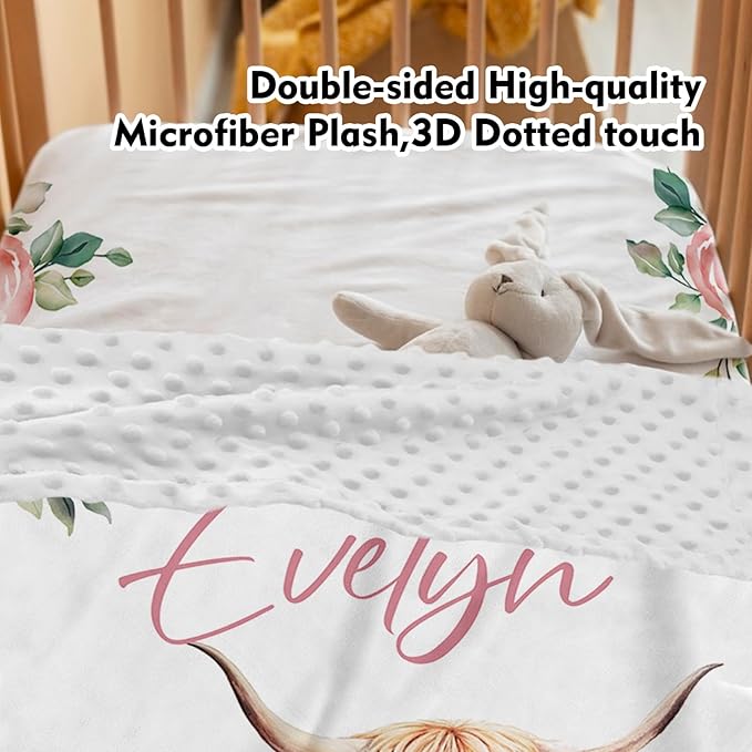 Personalized Baby Crib Bedding Set: 4 Piece Custom Floral Highland Cow Crib Bed Set with Name, Nursery Bedding Set for Baby Girls, Newborn Boys Crib Sets, Crib Bedding Custom Gift, Crib Sheet